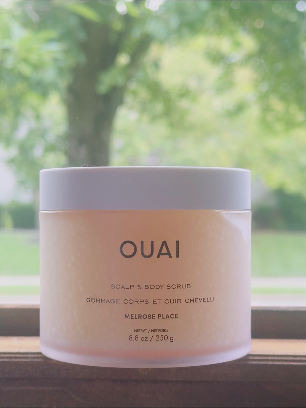 OUAI Peach-Toned Scalp & Body Scrub Jar